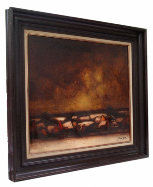 Winterlandschap bij valavond