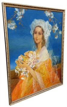 Dame met ruiker in de handen – Oil on canvas – Karel Van Belle – 1942