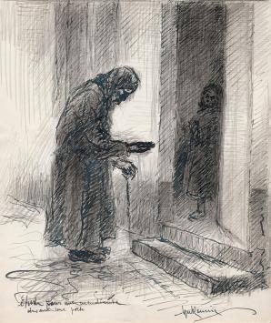 Ignace Kennis met een studieschets