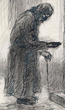 De Mechelse kunstenaar Ignace Kennis met een gesigneerde tekening