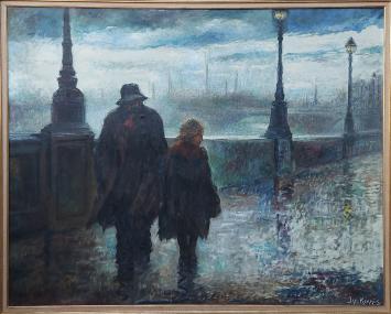 Jan Kennis met een olieverfschilderij op canvas