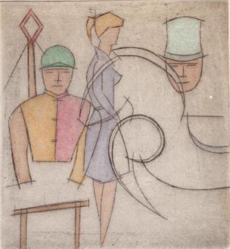 De Belgische etser Léon Smets met een kleine abstracte ets