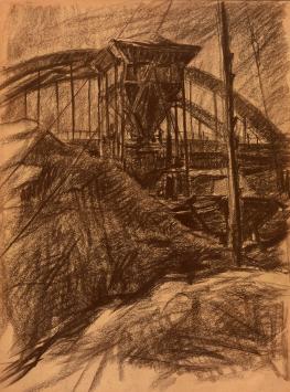 Bruine krijttekening van de Nederlandse tekenaar Harmen Klaas Post