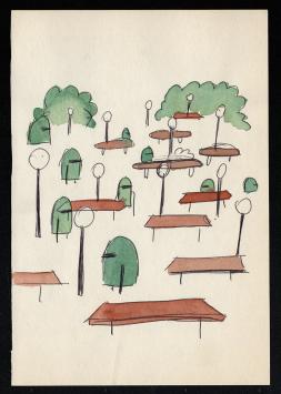 Ingekleurde tekening op papier van de Belgische kunstenaar  Koen Theys