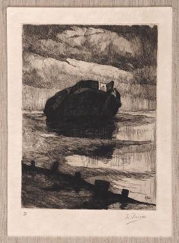 Gestrande boot, een ets van Kurt Peiser