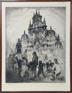 Verering van de Maagd Maria, een ets van Kurt Peiser