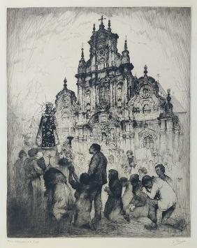 Grote ets van de Belgische etser Kurt Peiser