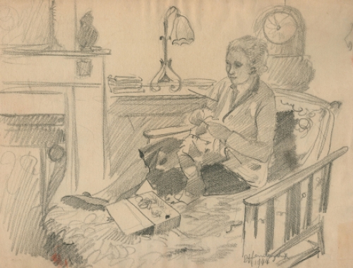 kunstenaar Léopold Henderyckx met een potloodtekening