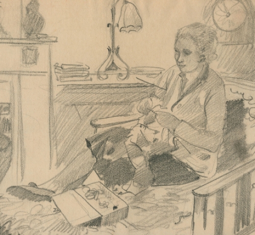 Léopold Henderyckx, tekening van breiende dame