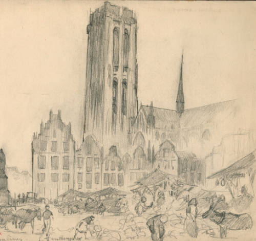 kunstenaar Léopold Henderyckx met een potloodtekening