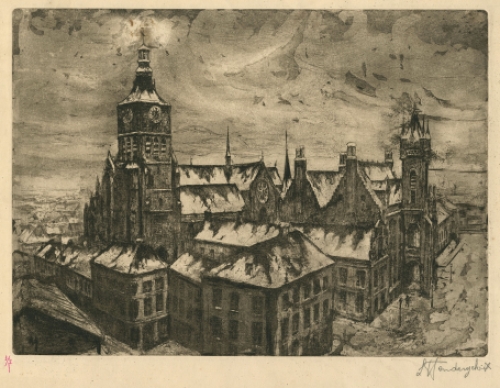 kunstenaar Léopold Henderyckx met een ets van Diksmuide