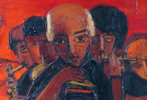 Louis Moeyersons met een olieverschilderij uit 1968