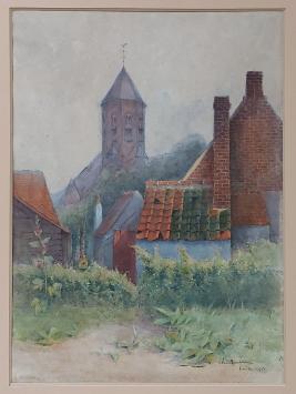 Léon Mundeleer  met een schilderij van Knokke