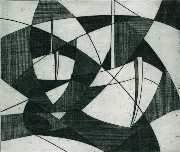 De Belgische etser Léon Smets met een grafisch kunstwerkje