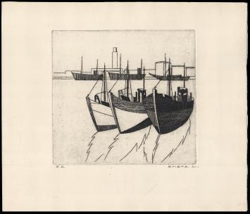 Vissersboten te Oostende van de Mechelse kunstenaar Léon Smets