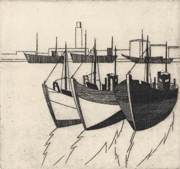 De Belgische etser Léon Smets met een grafisch kunstwerkje