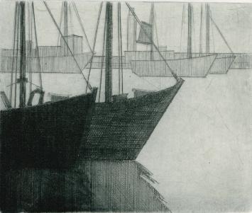 De Belgische etser Léon Smets met een maritieme ets