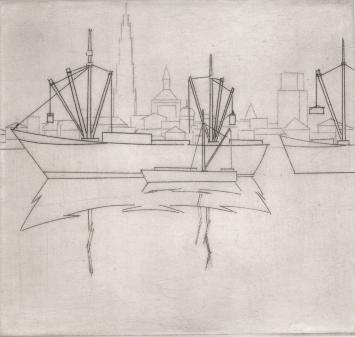 De Belgische etser Léon Smets met een grafisch kunstwerkje