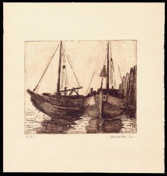 Boten geëtst in 1950 door Mechelse kunstenaar Léon Smets