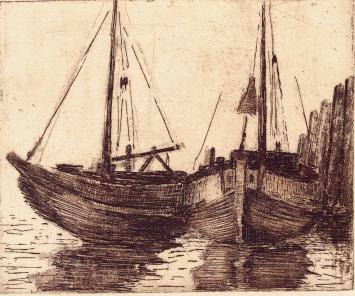De Belgische etser Léon Smets met een grafisch kunstwerkje