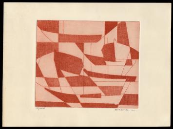 Abstracte ets geëtst door Mechelse kunstenaar Léon Smets