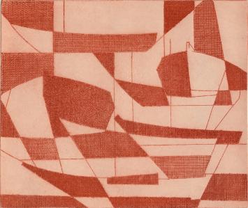 De Belgische etser Léon Smets met een grafisch kunstwerkje
