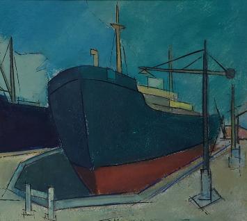 De Belgische schilder Léon Smets met een gouache