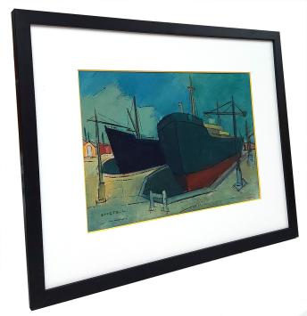 Gouache, Schepen in de Antwerpse droogdokken