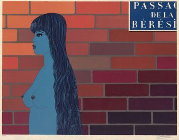 De Franse kunstenaar Félix Labisse met een grote litho