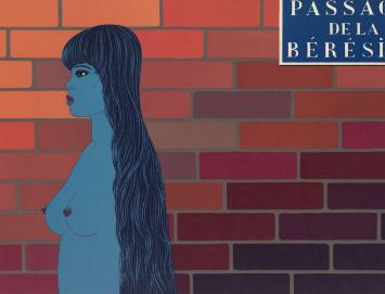 litho van Félix Labisse, blauwe naakte dame