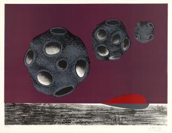 De Franse kunstenaar Félix Labisse met een grote litho