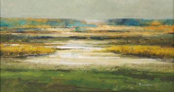 Roland Laermans  met een kunstwerk op canvas