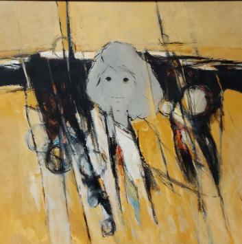 Roland Laermans  met een kunstwerk op canvas