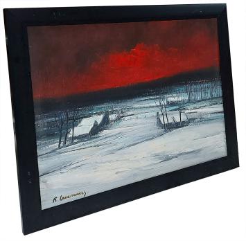 Winterlandschapje met bloedrode donkere lucht