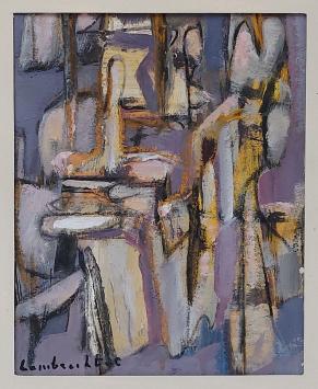 Belgische schilder Constant Lambrecht met een abstract kunstwerk