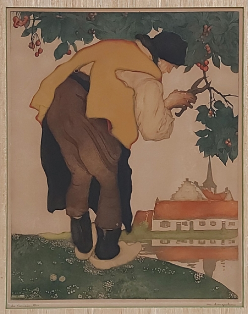 Kleuren litho van de Belgische kunstenaar Maurice Langaskens