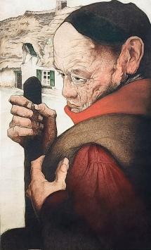 Grote gekleurde ets gesigneerd en genummerd