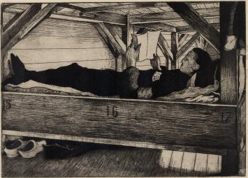 M. Langaskens met een ets uit 1934