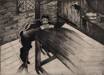 M. Langaskens met een ets uit 1934