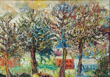 Kunstschilder Etienne Le Compte met een expressief kunstwerk