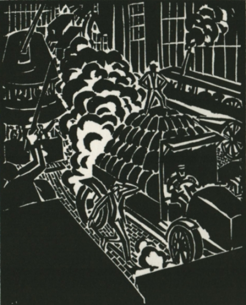 Gravure sur bois de l'artiste belge Frans Masereel d'après le soleil 1919