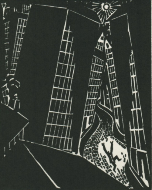 Gravure sur bois de l\'artiste belge Frans Masereel d\'après le soleil 1919