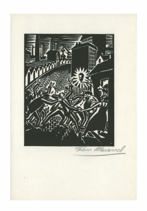 Houtsnede van de  Belgische kunstenaar Frans Masereel uit het werk le soleil van 1919