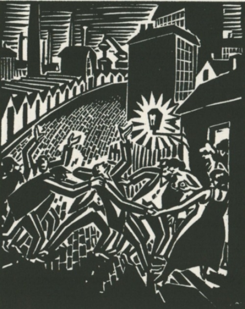 Gravure sur bois de l\'artiste belge Frans Masereel d\'après Le soleil de 1919