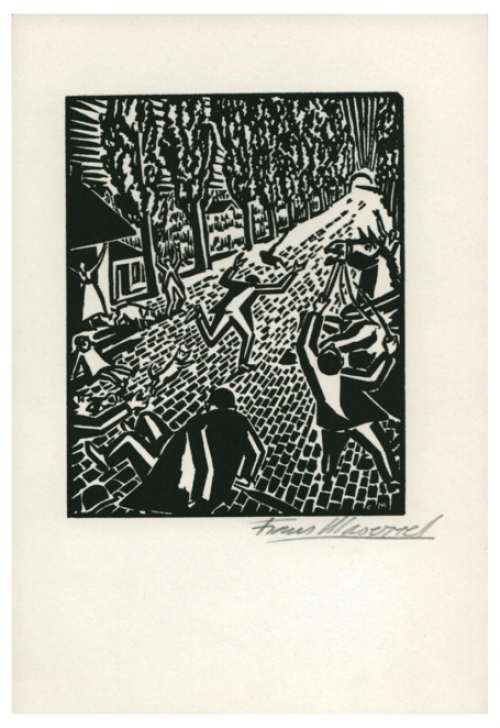 Houtsnede van de  Belgische kunstenaar Frans Masereel uit het werk le soleil van 1919