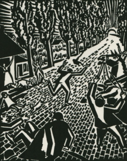 Gravure sur bois de l\'artiste belge Frans Masereel d\'après Le soleil de 1919