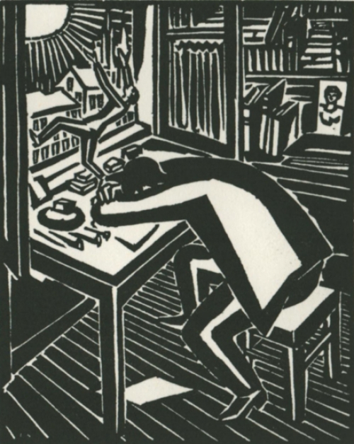 Gravure sur bois de l\'artiste belge Frans Masereel d\'après l\'oeuvre de 1919