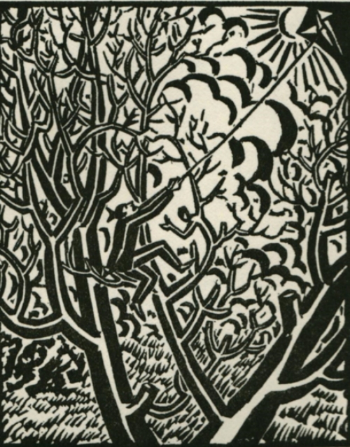 Gravure sur bois de l\'artiste belge Frans Masereel d\'après Le soleil de 1919