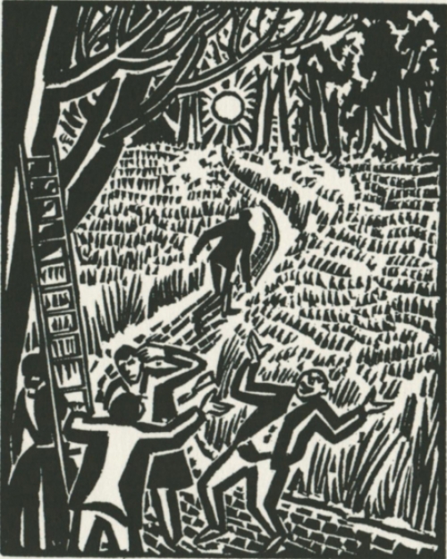 Gravure sur bois de l\'artiste belge Frans Masereel d\'après Le soleil de 1919