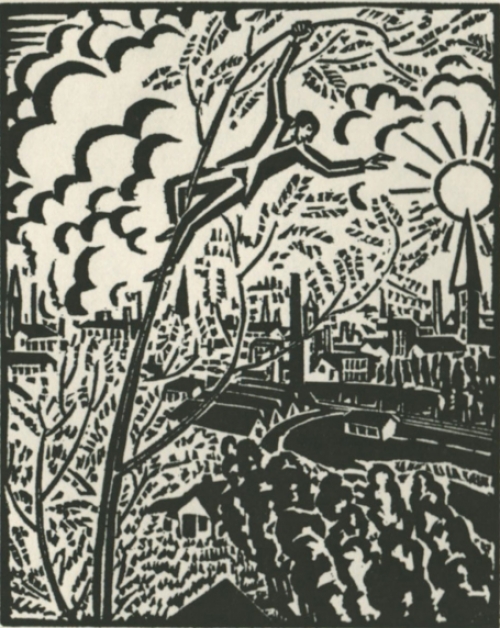 Gravure sur bois de l\'artiste belge Frans Masereel d\'après Le soleil de 1919